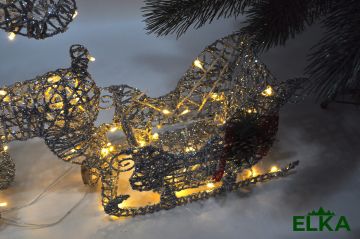 Олень с санями LED 45 см серебро