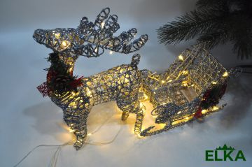Олень с санями LED 45 см серебро