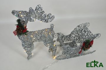 Олень с санями LED 45 см серебро