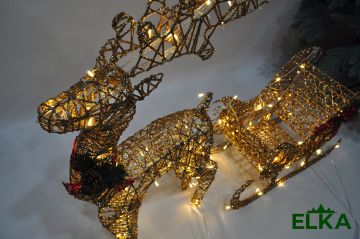 Олень с санями LED 70 см золото