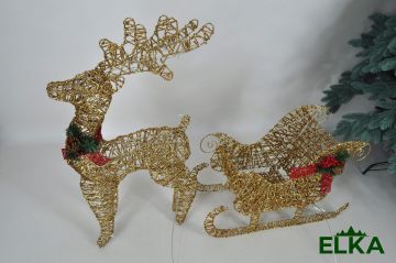 Олень с санями LED 70 см золото